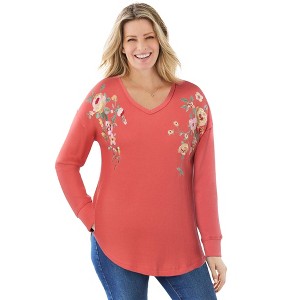 Woman Within Waffle Thermal V-Neck Tee - 1 of 4