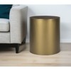 HomeRoots 22" Antiqued Gold And Brown Metal And Solid Wood Drum End Table With Storage - 2 of 4