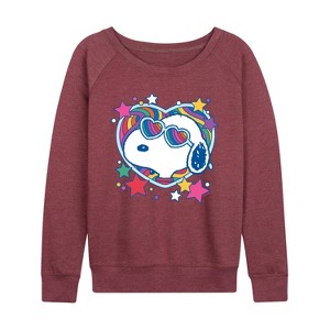 Women's - Peanuts - Snoopy Groovy Heart Lightweight French Terry Wide Neck Long Sleeve Shirt - 1 of 4