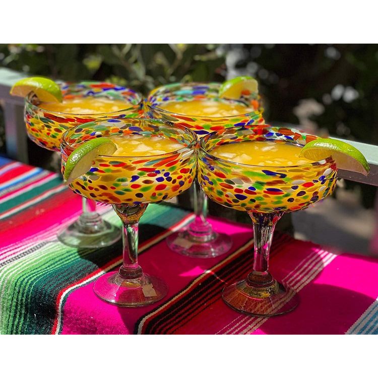 Dos Sueños Mexican Hand Blown  Margarita Glasses - Confetti Rock Design - 16oz - Set of 4, 5 of 7