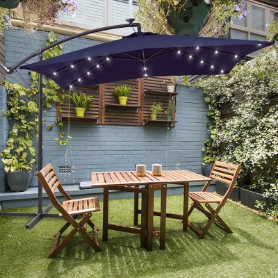 Sonkuki 8.2×8.2FT LED Solar Lighted Outdoor Patio Umbrella, Square Canopy Offset Umbrella for Villa Gardens, Lawns and Yard