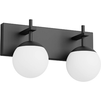 Runesay Matte Black Bathroom Wall Light Fitures 2-Light Mid Century Modern Bathroom Lighting Black Milky Glass Globe Vanity Light