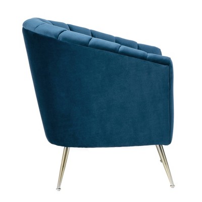 Rosemont Blue Velvet Barrel Accent Chair with Gold Legs