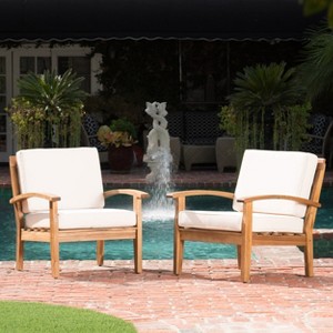 Christopher Knight Home Peyton Outdoor Acacia Wood Club Chairs with Water-Resistant Cushions (Set of 2) - 1 of 4