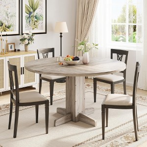 47" Wood Round Dining Table with Sturdy Pedestal Base, Farmhouse Circle Dinner Tables for 4-6 People - 1 of 4