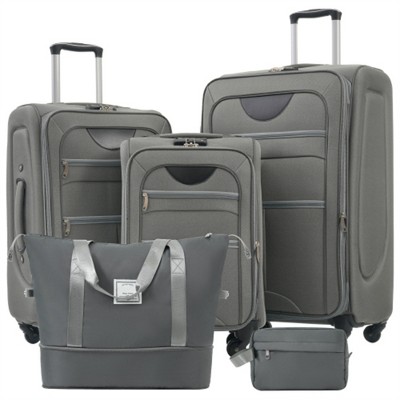 BEAFUP Softside Luggage Expandable 3-Piece Set with Duffel Bag, Upright Spinner Softshell Lightweight Luggage for Travel