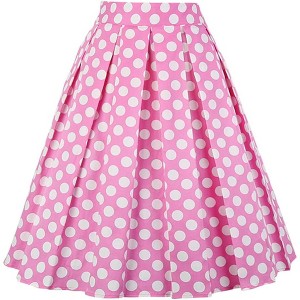 Women's Vintage Floral Midi Skirt - Pleated A-Line Skirt with Pockets Fuchsia Polka Dot - 1 of 4