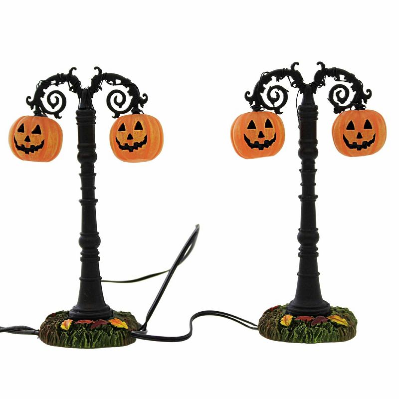 Department 56 Villages 4.25 In Lit Hallow's Eve Street Lamps Jack-O-Lanterns Fall Leaves Village Accessories, 1 of 4