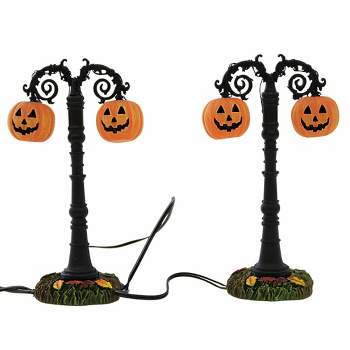 Department 56 Villages 4.25 In Lit Hallow's Eve Street Lamps Jack-O-Lanterns Fall Leaves Village Accessories