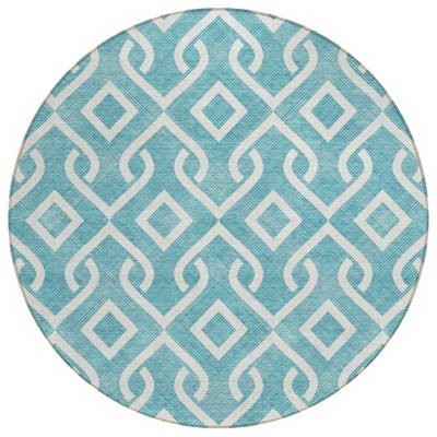 Teal Blue And Ivory Geometric Washable Indoor Outdoor Area Rug