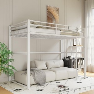 Hotraffy Metal Loft Bed, with Safety Guard Rails & Flat Ladder - 1 of 4