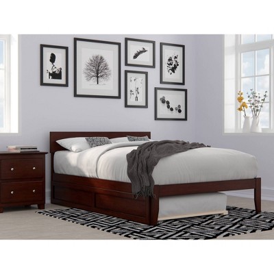 Walnut Full Platform Bed with Trundle and Drawers