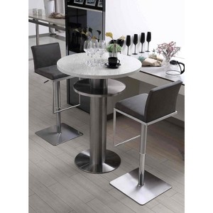 Whiteline Modern Living Clay Barstool Grey adjustable height and square stainless steel base. - 1 of 3
