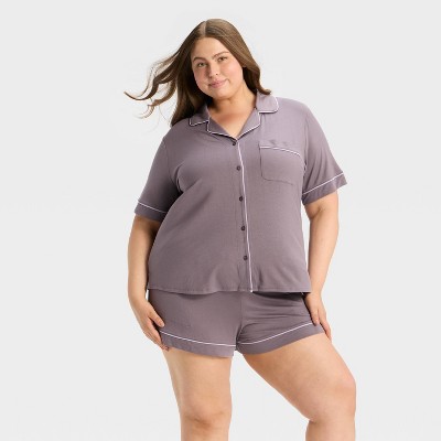 Women's Cloud Knit Short Sleeve Notch Collar Shirt and Shorts Pajama Set - Auden™