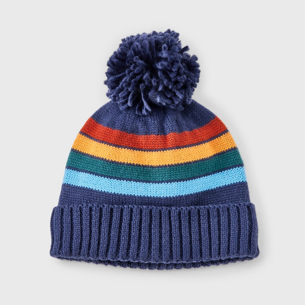 Toddler Boys' Striped Beanie - Cat & Jack™ Navy Blue 2T-5T