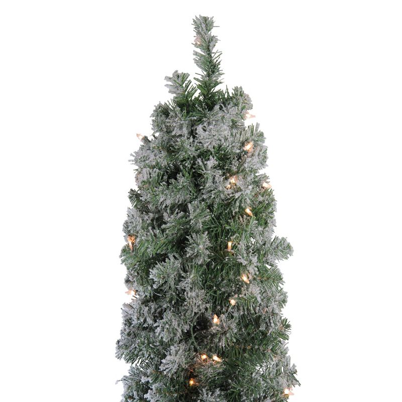 Northlight 6' Pre-Lit Pencil Flocked Green Pine Artificial Christmas Tree - Clear Lights, 3 of 5