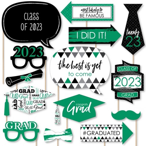 Big Dot Of Happiness Green 2023 Graduation Party Photo Booth Props Kit 