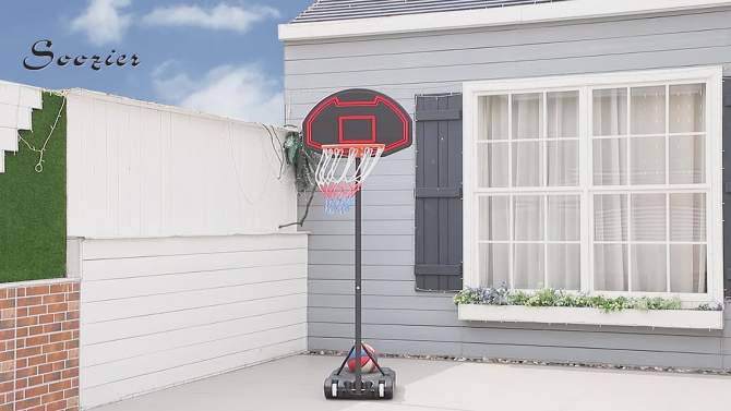 Soozier Portable Basketball Hoop Stand, Height-Adjustable Basketball System with 29'' Backboard and Wheels for Indoor Outdoor Use, 2 of 8, play video