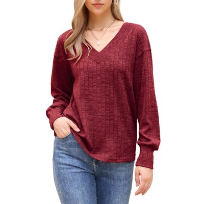 INSPIRE CHIC Women's Long Lantern Sleeve V Neck Lightweight Casual Sweater