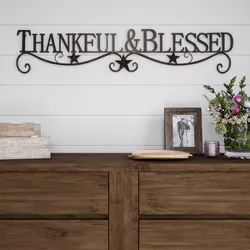 "Thankful And Blessed" Wall Metal Cutout Sign Natures Brown - Lavish Home