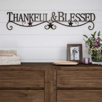 "Thankful And Blessed" Wall Metal Cutout Sign Natures Brown - Lavish Home
