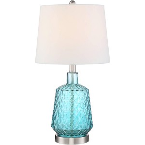 360 Lighting Ronald Modern Coastal Accent Table Lamp 22" High Blue Textured Glass Nickel Pole White Drum Shade for Bedroom Living Room Nightstand - 1 of 4