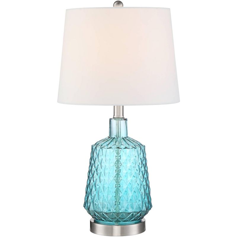 360 Lighting Ronald Modern Coastal Accent Table Lamp 22" High Blue Textured Glass Nickel Pole White Drum Shade for Bedroom Living Room Nightstand, 1 of 8