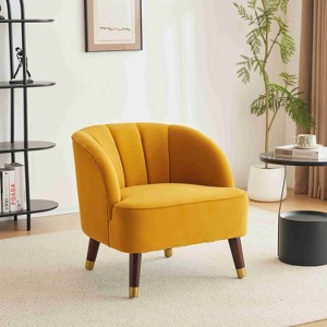 CAVINAS Velvet Fabric Accent Chair with Mid-Height Backrest,Modern Upholstered Barrel Living Room Chairs,Reading Chairs for Living Room - 1 of 4