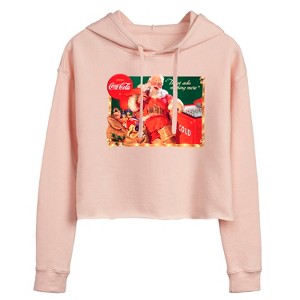 Women's - Coca-Cola - Vintage Santa With Coca Cola Ice Cooler Cropped Graphic Hoodie - 1 of 3
