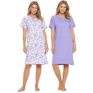Casual Nights Women's Henley Nightshirts Set of 2, Floral Short Sleeve Nightgowns & Solid Sleepwear Shirt - 1 of 4