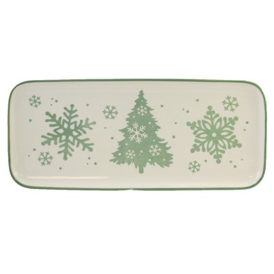 Tabletop 13.75" Tree With Snowflakes Platter Christmas Winter Ganz  -  Serving Platters