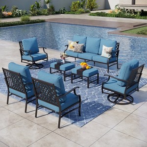 Captiva Designs 7pc Metal Patio Outdoor Conversation Set with Swivel Grid-back Chairs, Ottomans for Garden, Poolside, Backyard - 1 of 4