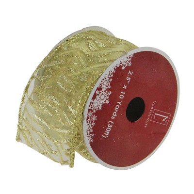 Northlight Sparkling Gold Lines Wired Christmas Craft Ribbons - 2.5" x 120 Yards