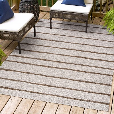 Ivory Berber-Inspired Stripe Synthetic 5x8 Area Rug
