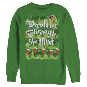 Men's Shrek Christmas Dashing Through Mud Sweatshirt - 1 of 3