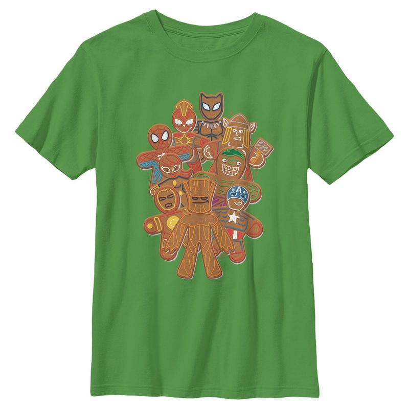 Boy's Marvel Christmas Gingerbread Cookie Heroes T-Shirt, 1 of 4