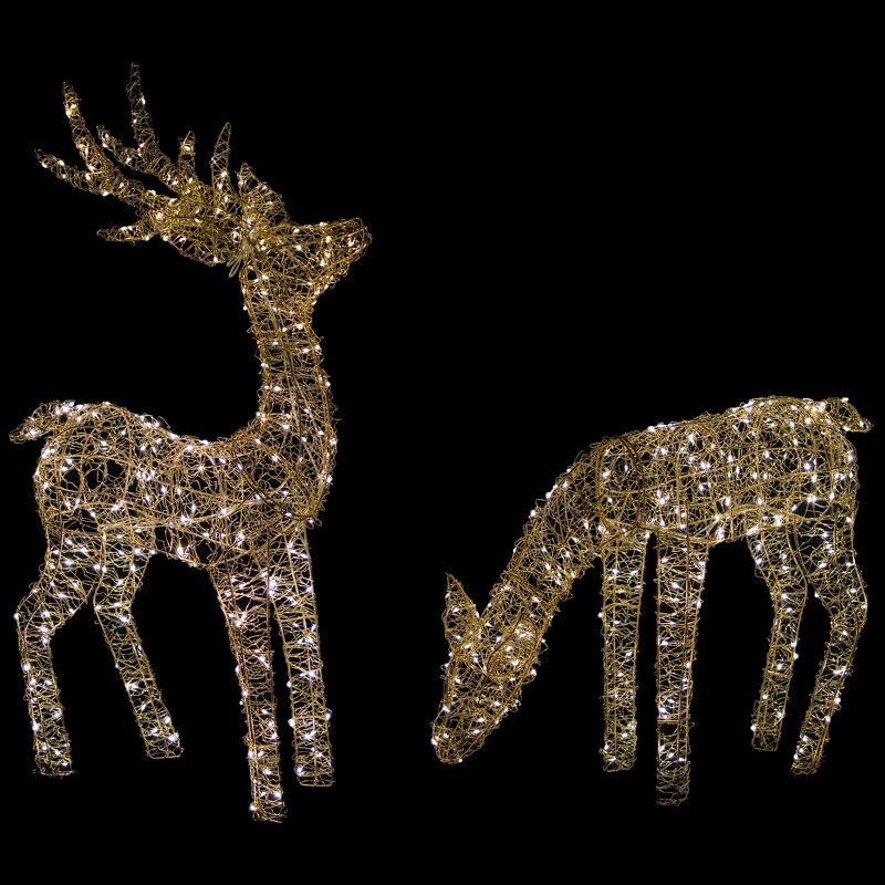 Northlight Set of 2 LED Twinkle Lighted Gold Mesh Reindeer Outdoor Christmas Decoration 37", 4 of 10