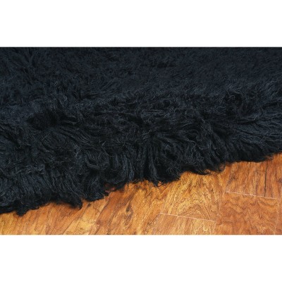 Handmade Black Rectangular Shag Wool Area Rug