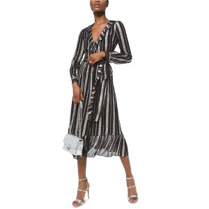 Michael Kors Womens Stamped Floral-Striped Wrap A-line Dress - 1 of 1
