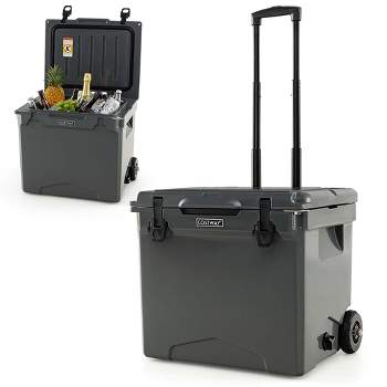 Costway 42 Qt Portable Cooler Roto Molded Ice Chest Insulated 5-7 Days with wheels Handle Charcoal/Tan