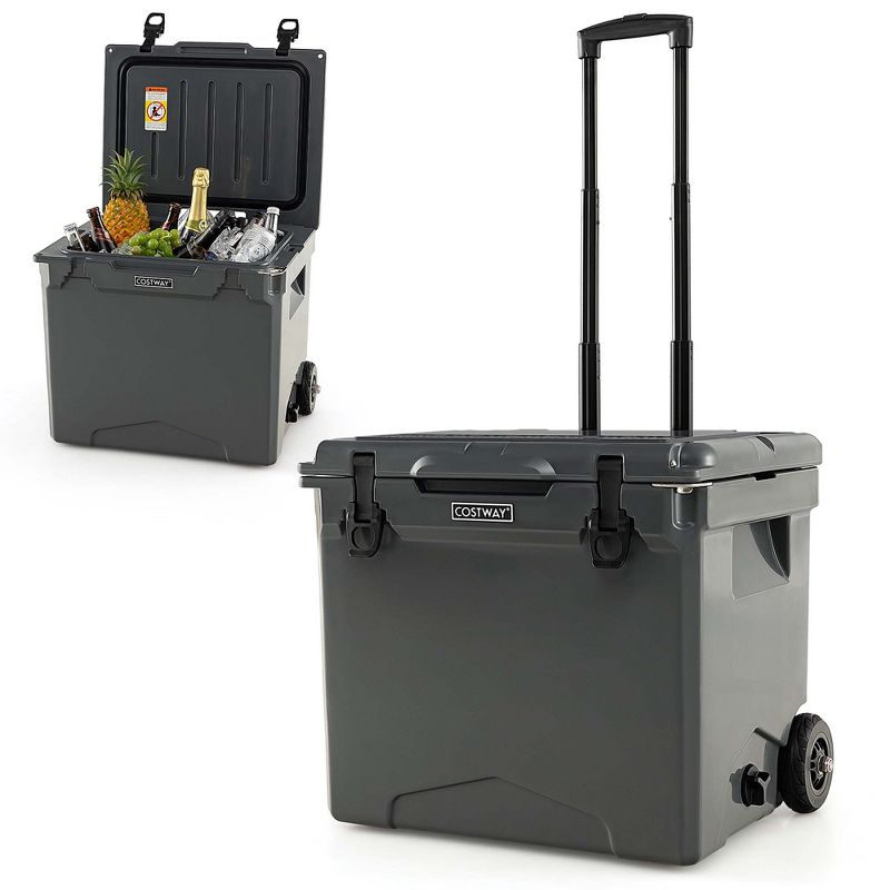 Costway 42 Qt Portable Cooler Roto Molded Ice Chest Insulated 5-7 Days with wheels Handle Charcoal/Tan, 1 of 11
