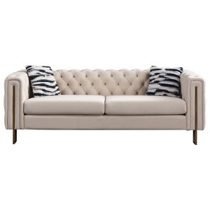 ORRD   Velvet Sofa 84.25" Cream - Modern Tufted Couch with Gold Legs for Living Room, Luxury Furniture - 1 of 4