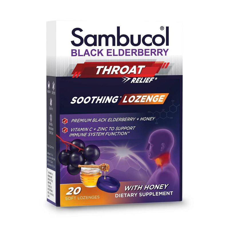 Sambucol Black Elderberry Throat Lozenges with Vitamin C, Zinc and Honey - 20ct, 1 of 10