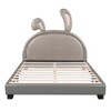 Full Size Upholstered Leather Platform Bed with Rabbit Ornament - 4 of 4
