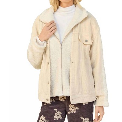 Women's Corduroy Mixed faux-shearling Jacket - mystree