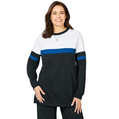 Woman Within Color Block Long Sleeve Sweatshirt