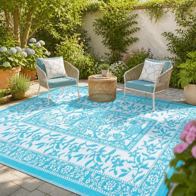 Waterproof Reversible Outdoor Rug Botanical Cottagecore Boho Patio ...