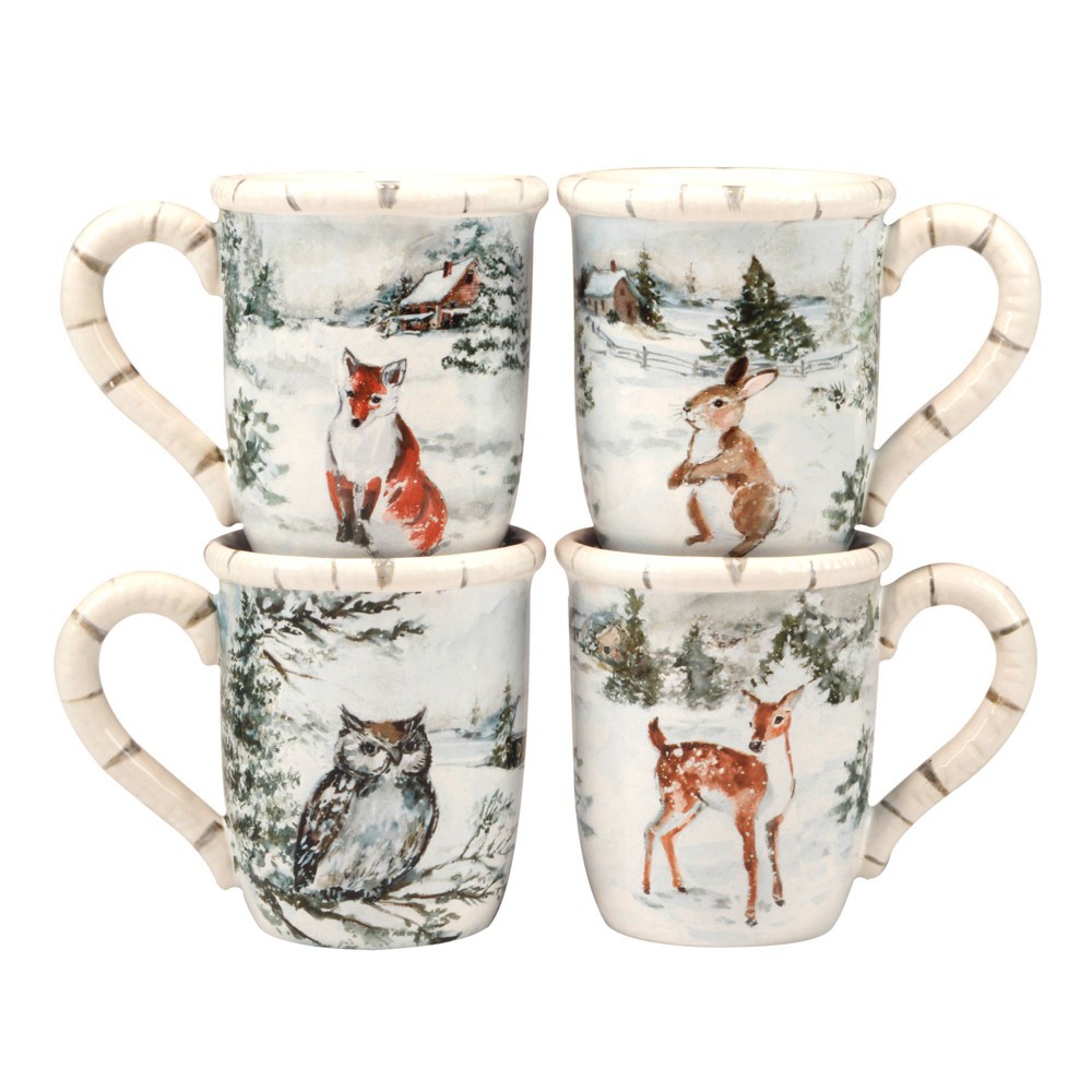 Photos - Glass Certified International Set of 4 18oz Winter's Frost Mugs 