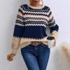 Women Long Sleeve Pullover Sweater Kint Shirt Fall Casual Round Neck Classic Striped Color Matching Pullover Sweater Top - 3 of 4