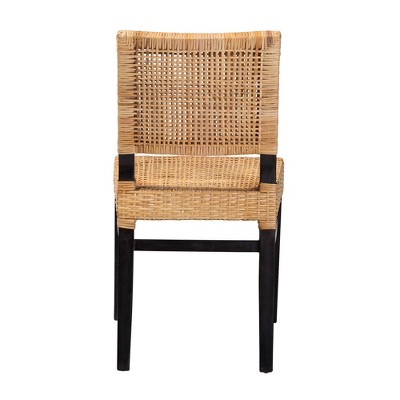 Natural Brown Rattan and Mahogany Wood Dining Chair